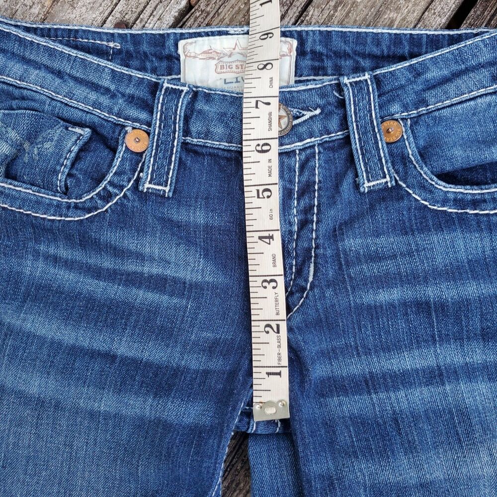 Big Star Jeans 27L Liv Stretch Boot Blue Denim Thick Stitch Mid Rise Women - Picture 11 of 13